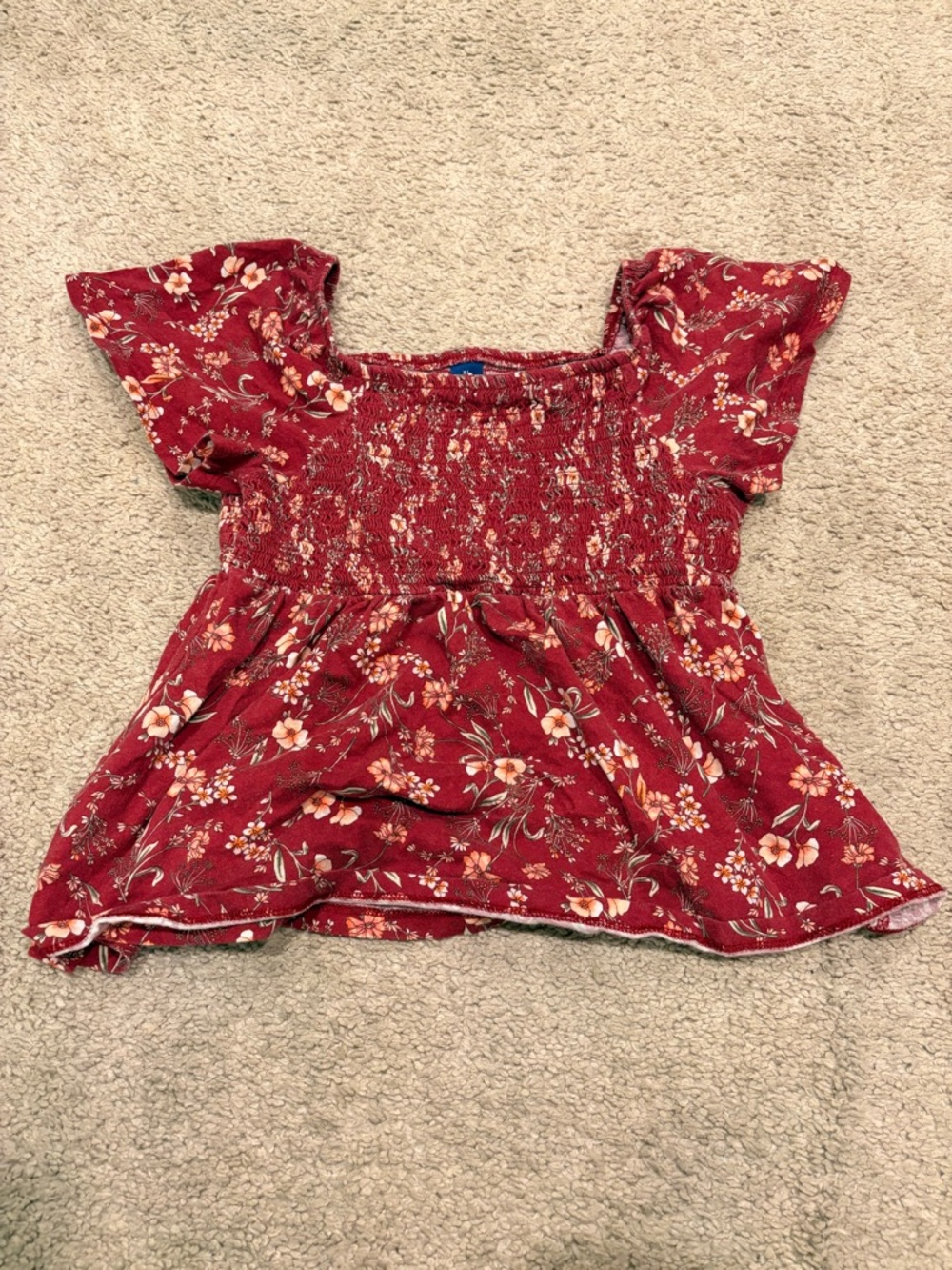 Old Navy Red Floral Smocked Girls Top